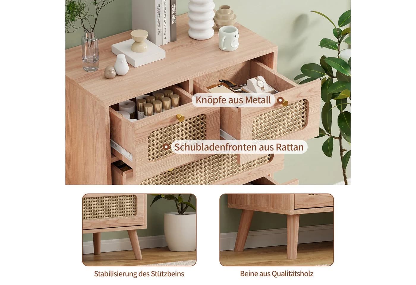 Furnishings Home Kombikommode Rattan Sideboard Modern Beige