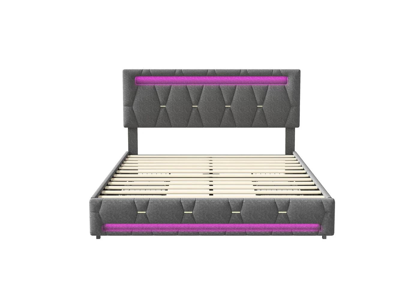 Doppelbett mit Stauraum, LED-Beleuchtung und verstellbarer Kopfhöhe
