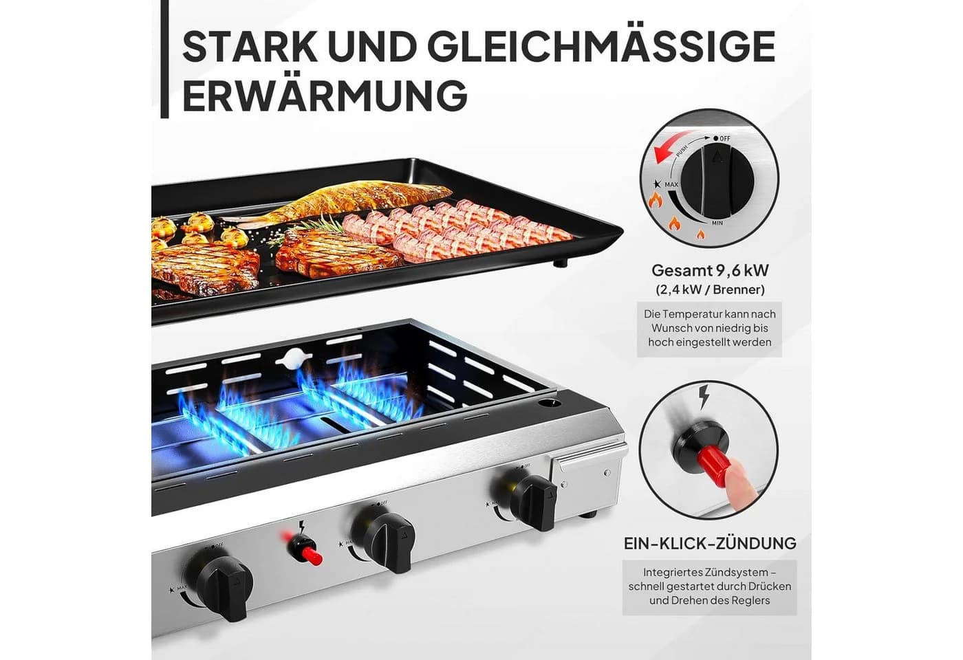 LALAHO Tischgasgrill mit 4 Brennern, Tragbar, Schwarz/Rot