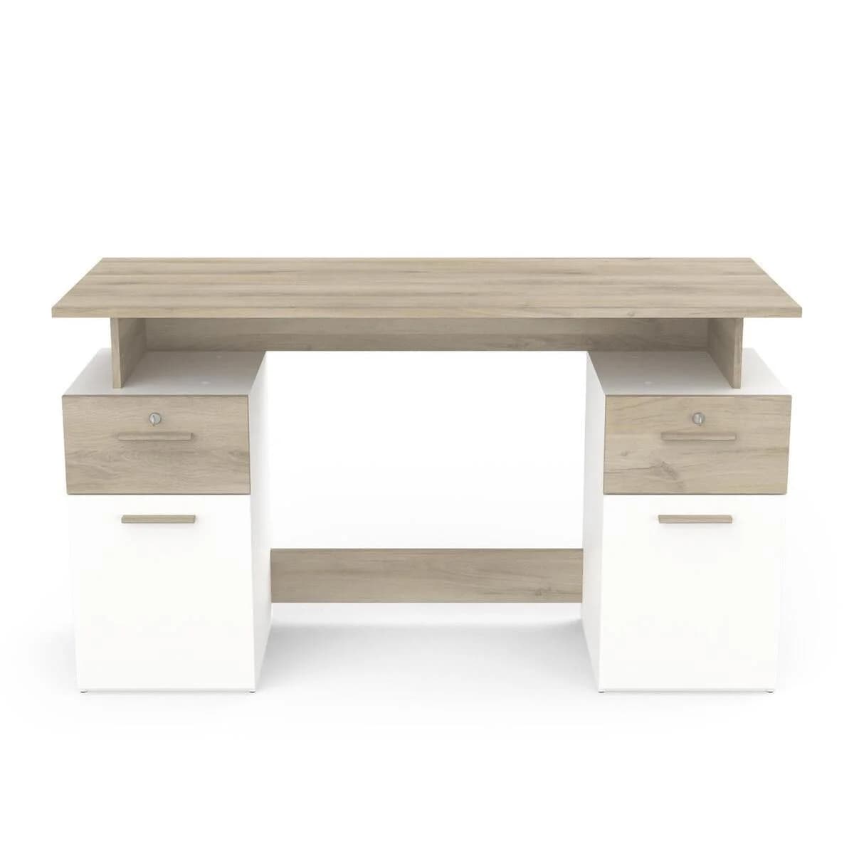 Platon Schreibtisch mit Doppelcontainer Holz Weiß Dekor 134,8 cm