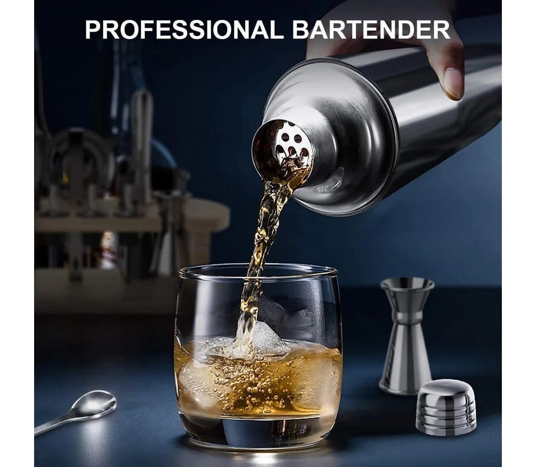Faizee Möbel Cocktail Shaker Set 11-tlg. 750 ml Edelstahl mit Bambusständer