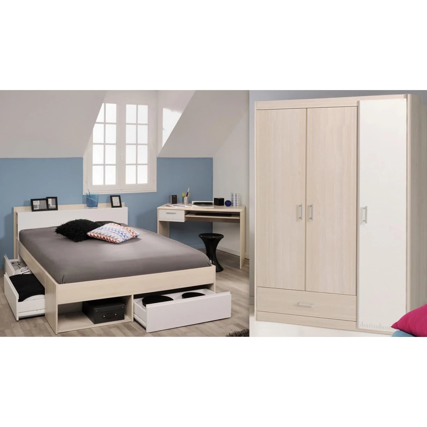 Parisot Jugendzimmer-Set Most Weiß Akazie mit Bett, Schrank, Tisch
