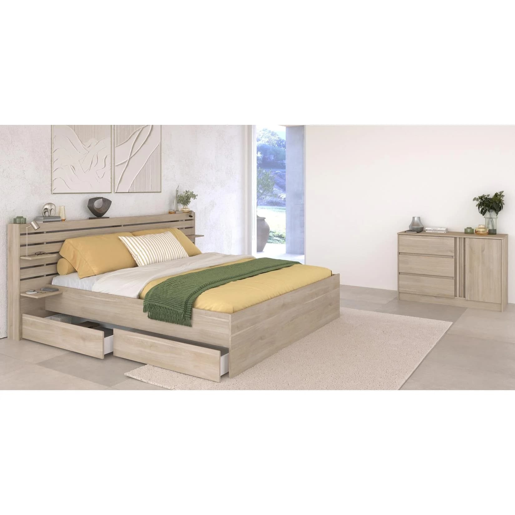 Parisot Schlafzimmer-Set Escale Stauraumbett mit Kommode Eiche