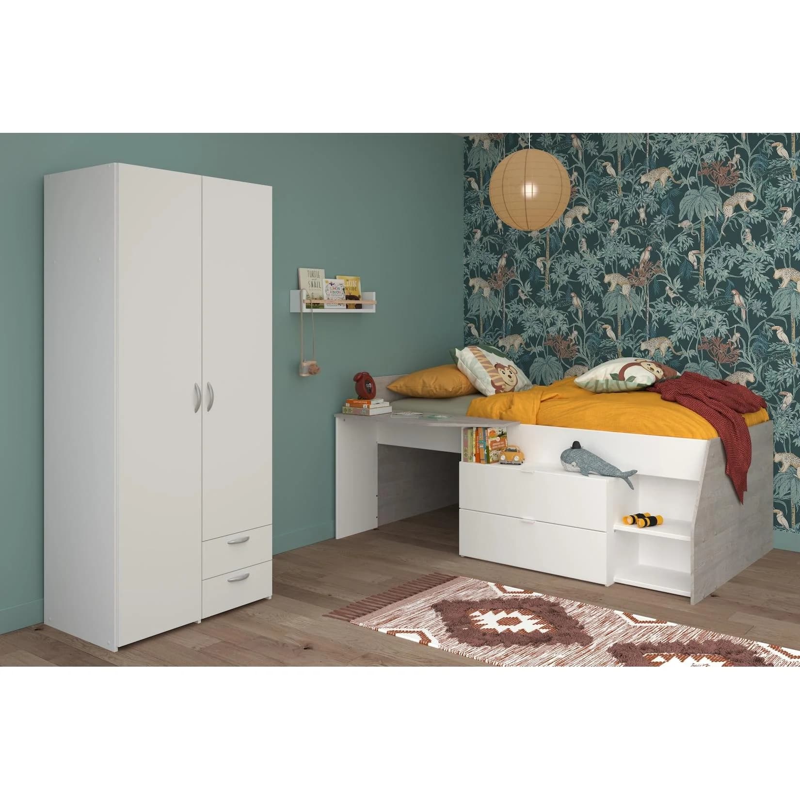 Parisot Jugendzimmer-Set Milky 14 Weiß Grau Hochbett Schrank