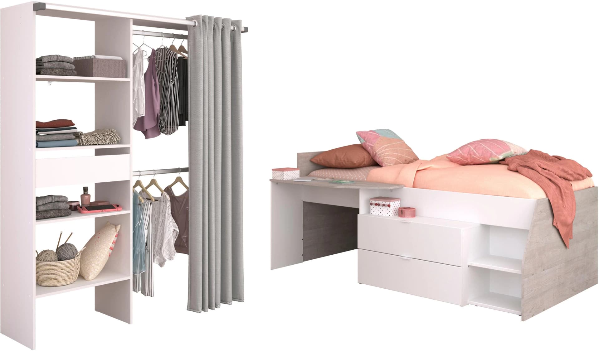 Parisot Milky 21 Jugendzimmer-Set Hochbett weiß