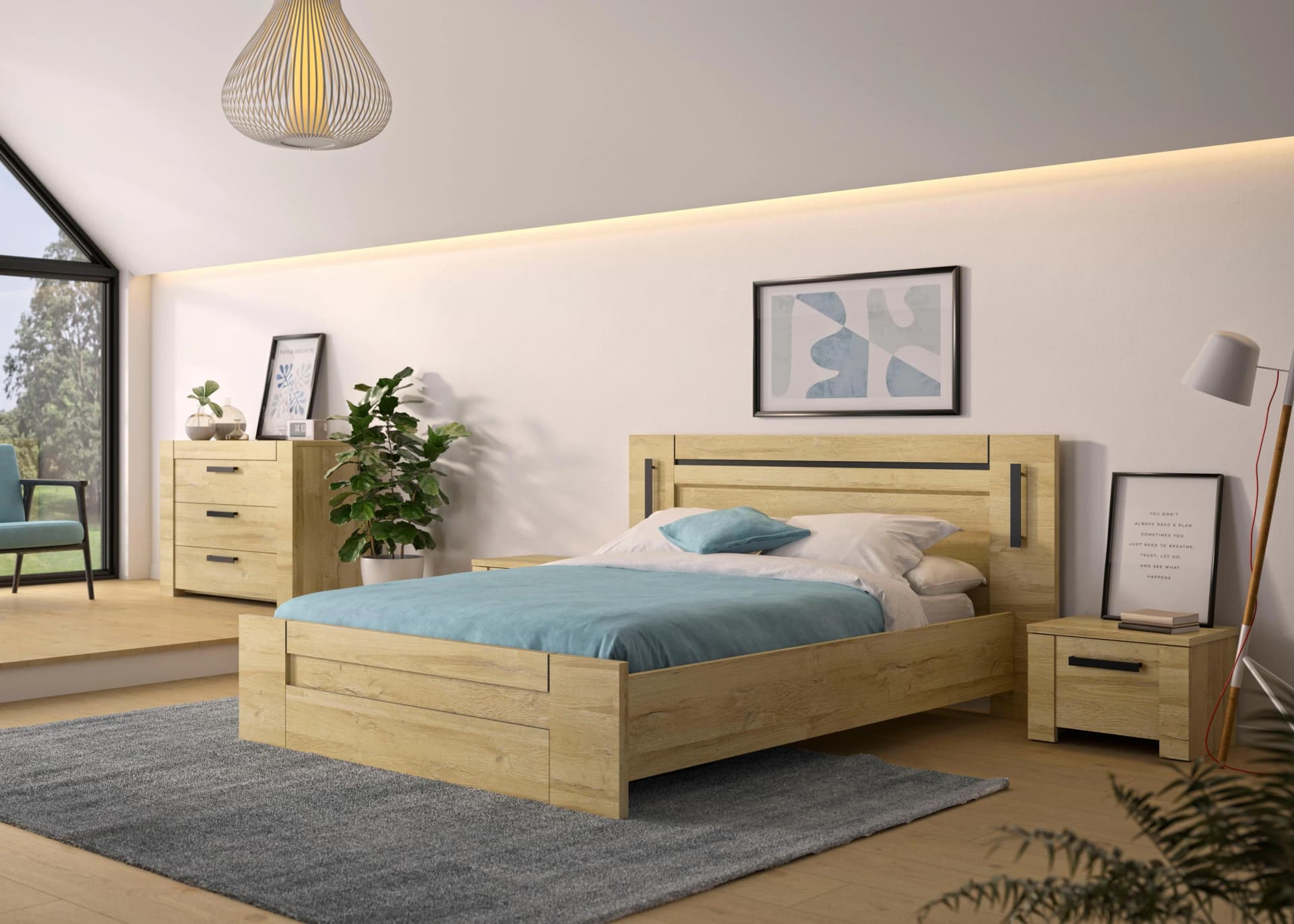 GAMI Sofia Einzelbett Gold Eiche mit Leselampen