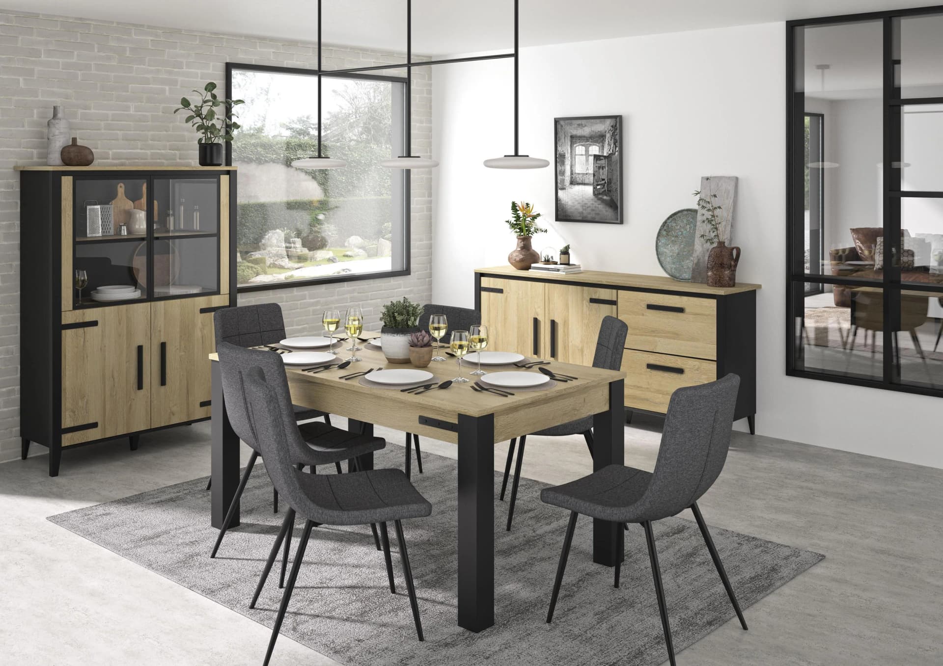 Vitrine GAMI Cork Goldeiche Schwarz 2 Glastüren 2 Volltüren