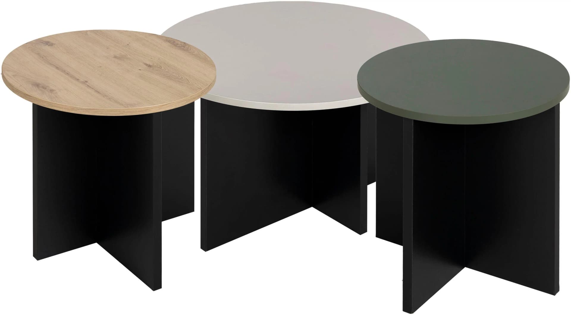 Couchtisch GAMI CRAFT Schwarz Artisan-Eiche Nachbildung Grün Greige Set 3 Tische