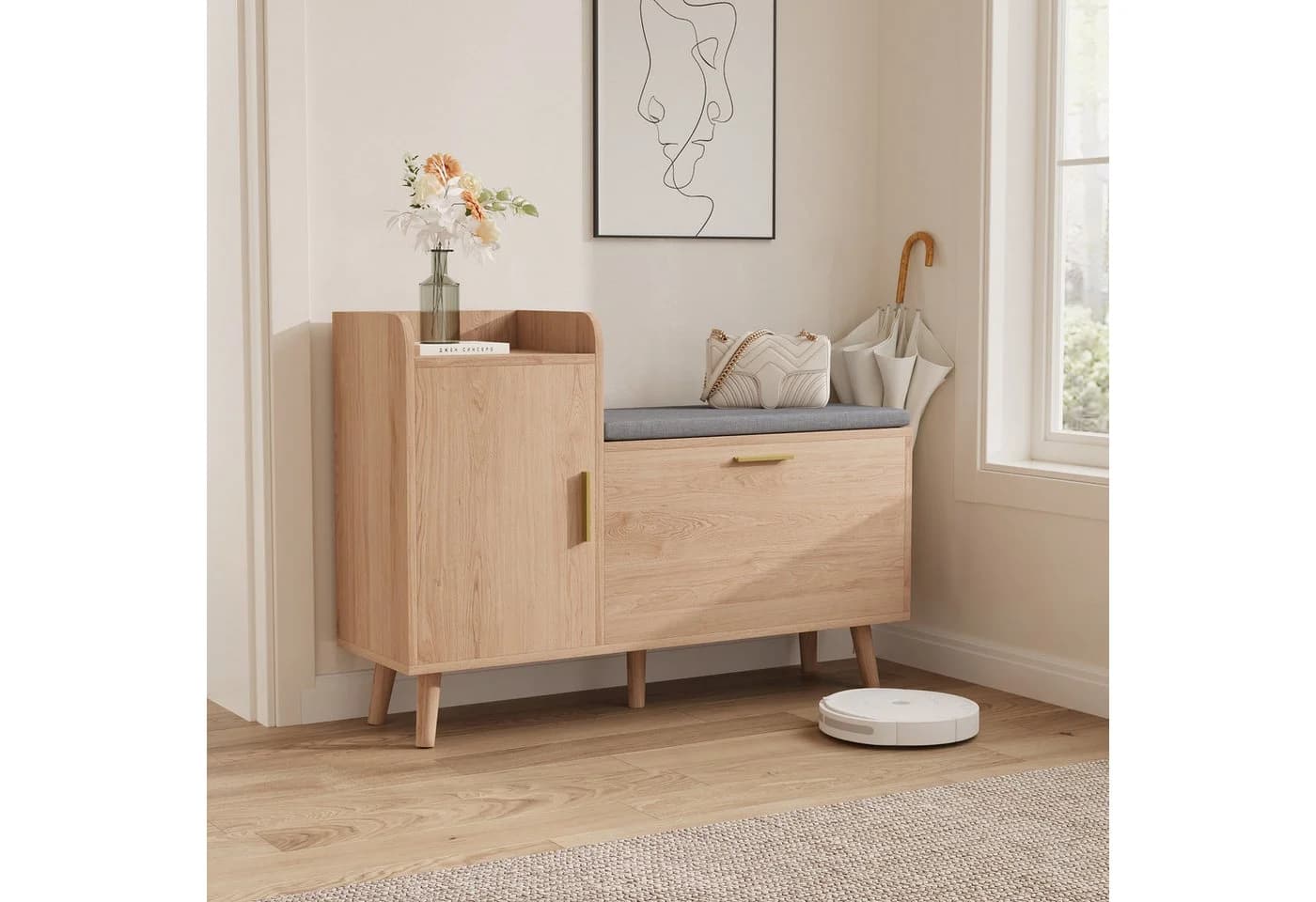 FUROKOY Schuhschrank mit Sitzbank und Schuhregal Holzfarbe