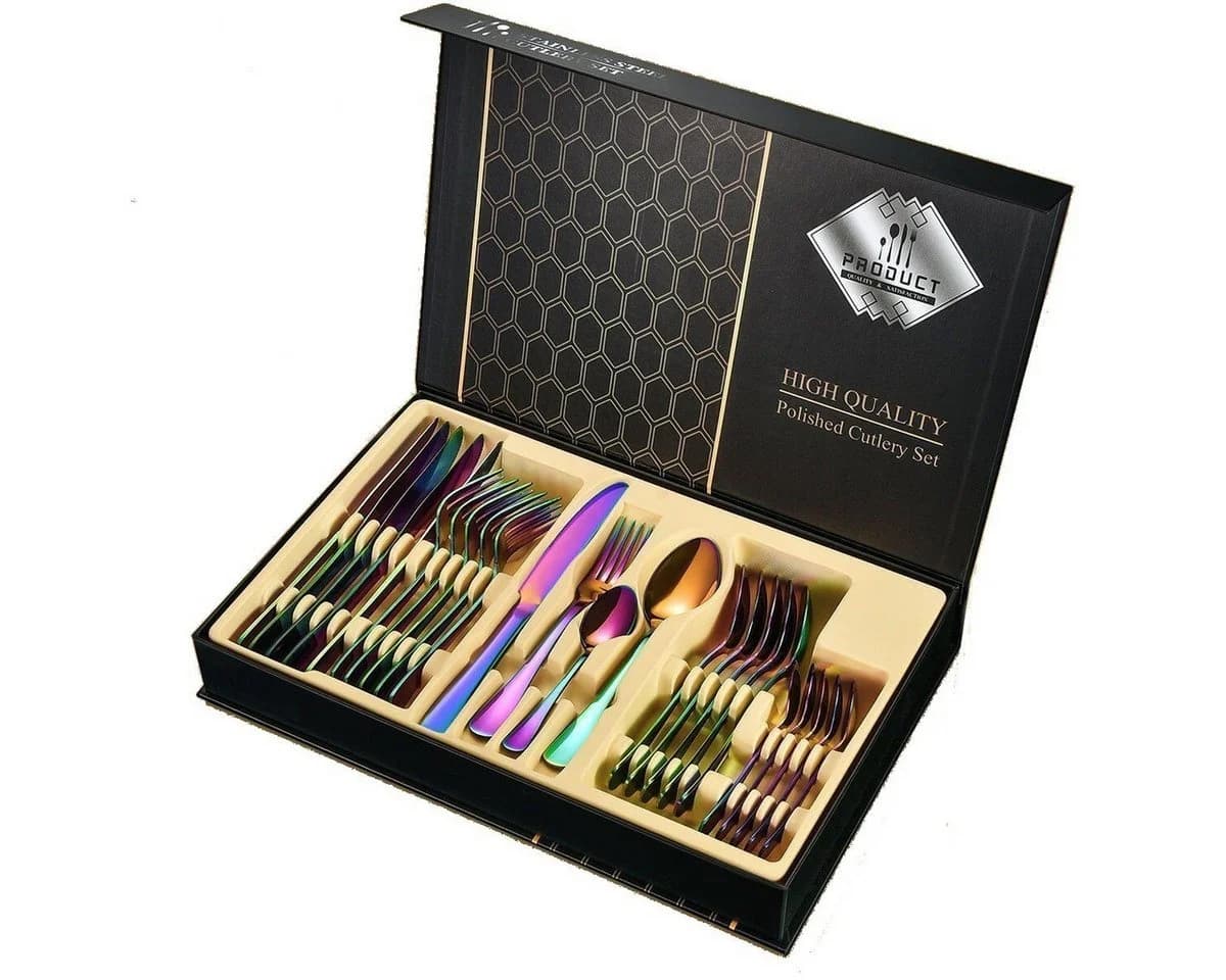 Faizee Möbel 24-tlg. Besteckset 18/10 Edelstahl Service für 6 Regenbogen