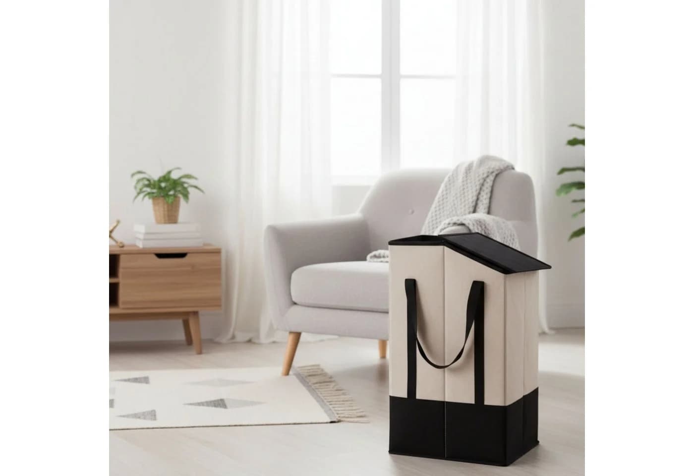 5five Simply Smart Wäschekorb BICOL mit Reißverschluss 45 l Beige/Anthrazit