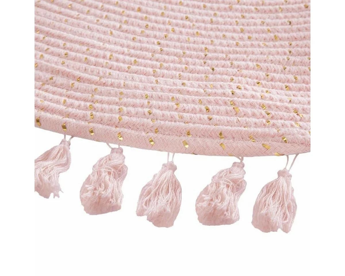 Atmosphera Lurex Teppich Rosa Rund 90 cm mit Fransen