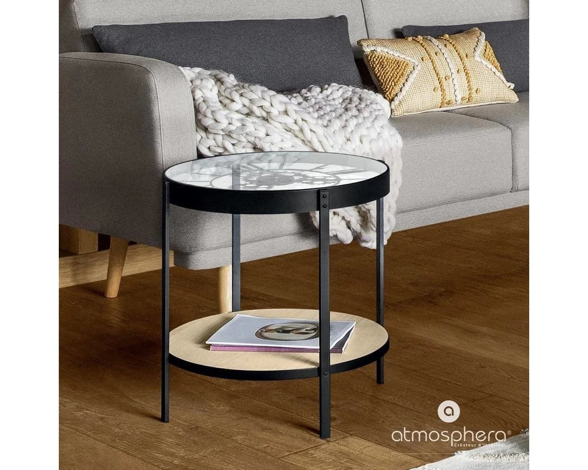 Atmosphera Couchtisch MECA mit Uhr und Regal, Metall, Glas, Modern