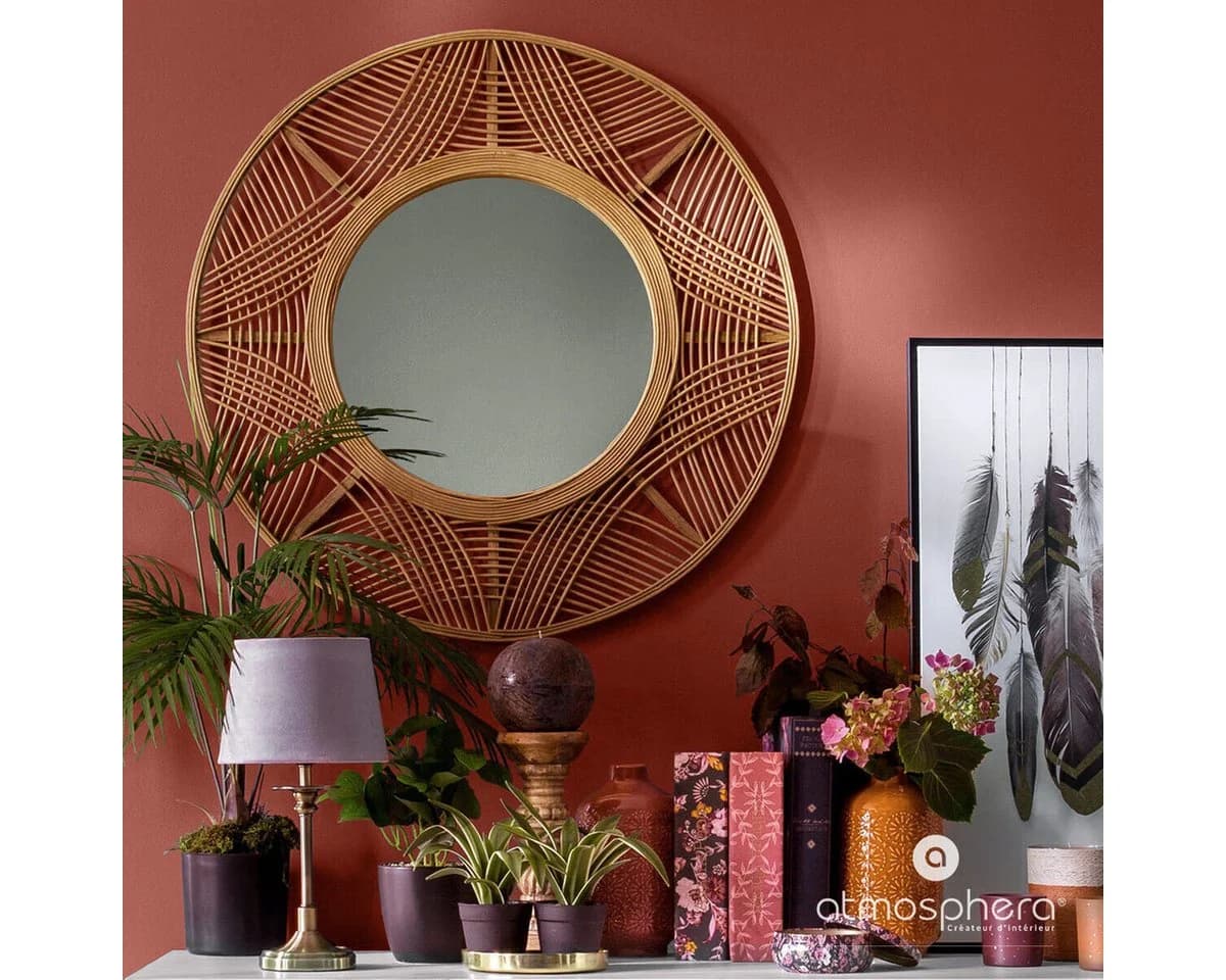 Atmosphera Créateur d'intérieur Wandspiegel Boho Bambusrahmen 70 cm