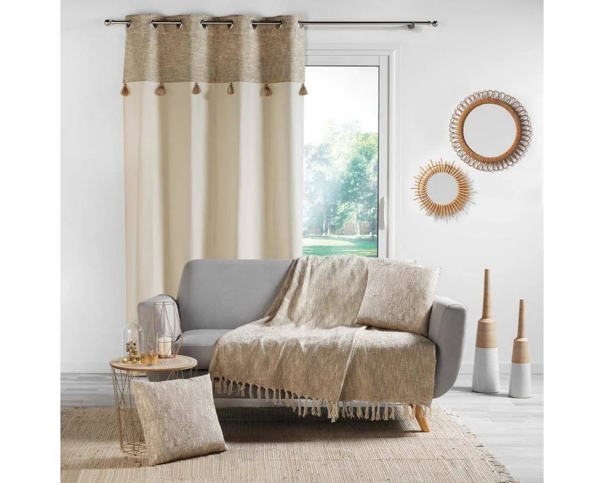 Douceur d'intérieur Vorhang Boho SULTANCURTAIN Beige mit Fransen und Ösen