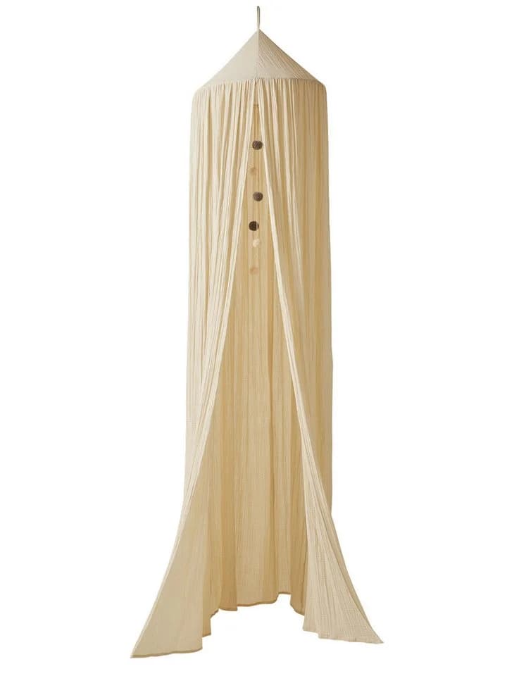 vertbaudet Betthimmel aus Musselin mit Pompon-Girlande hellbeige