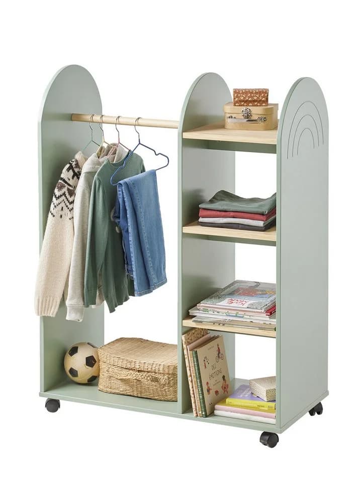 vertbaudet Wandgarderobe Kinderzimmer Kleiderständer mit Spiegel Regenbogen
