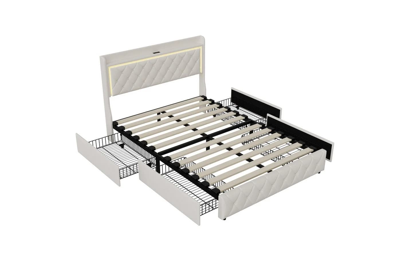Gdood Polsterbett Beige mit LED-Beleuchtung und Stauraum