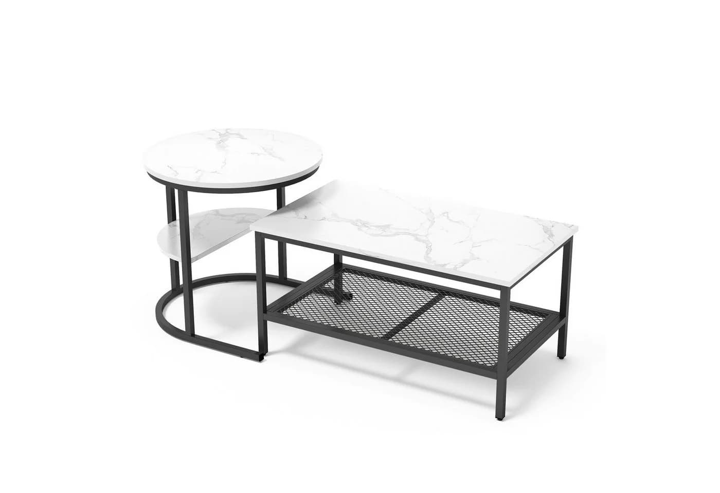 Gdood Couchtisch 2er Set Marmoroptik Schwarz