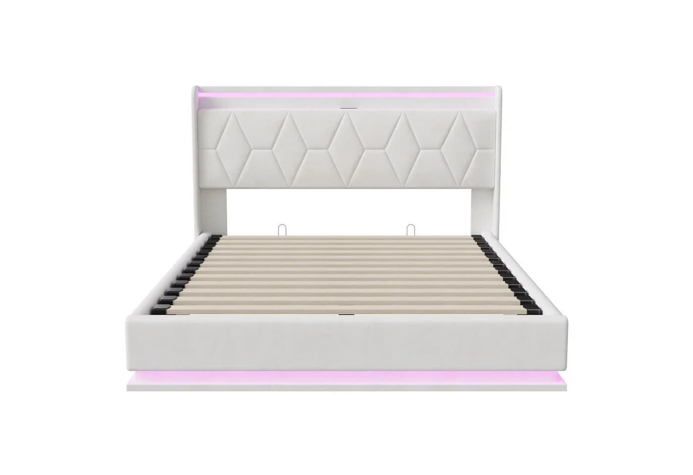 Gdood Polsterbett mit LED, Stauraum und Lattenrost in Samt