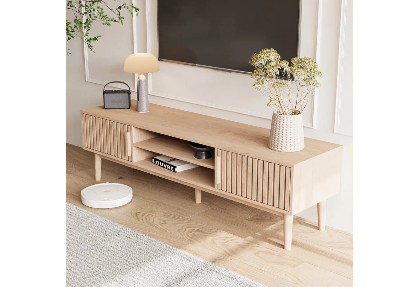 FUROKOY TV-Schrank Lowboard 2 Türen 2 Ablagefächer 150x40x48 cm