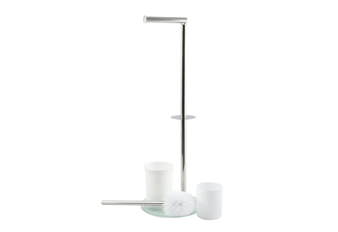 MSV Toilettenpapierhalter BERGAMO 3-in-1 WC Standgarnitur Edelstahl Weiß