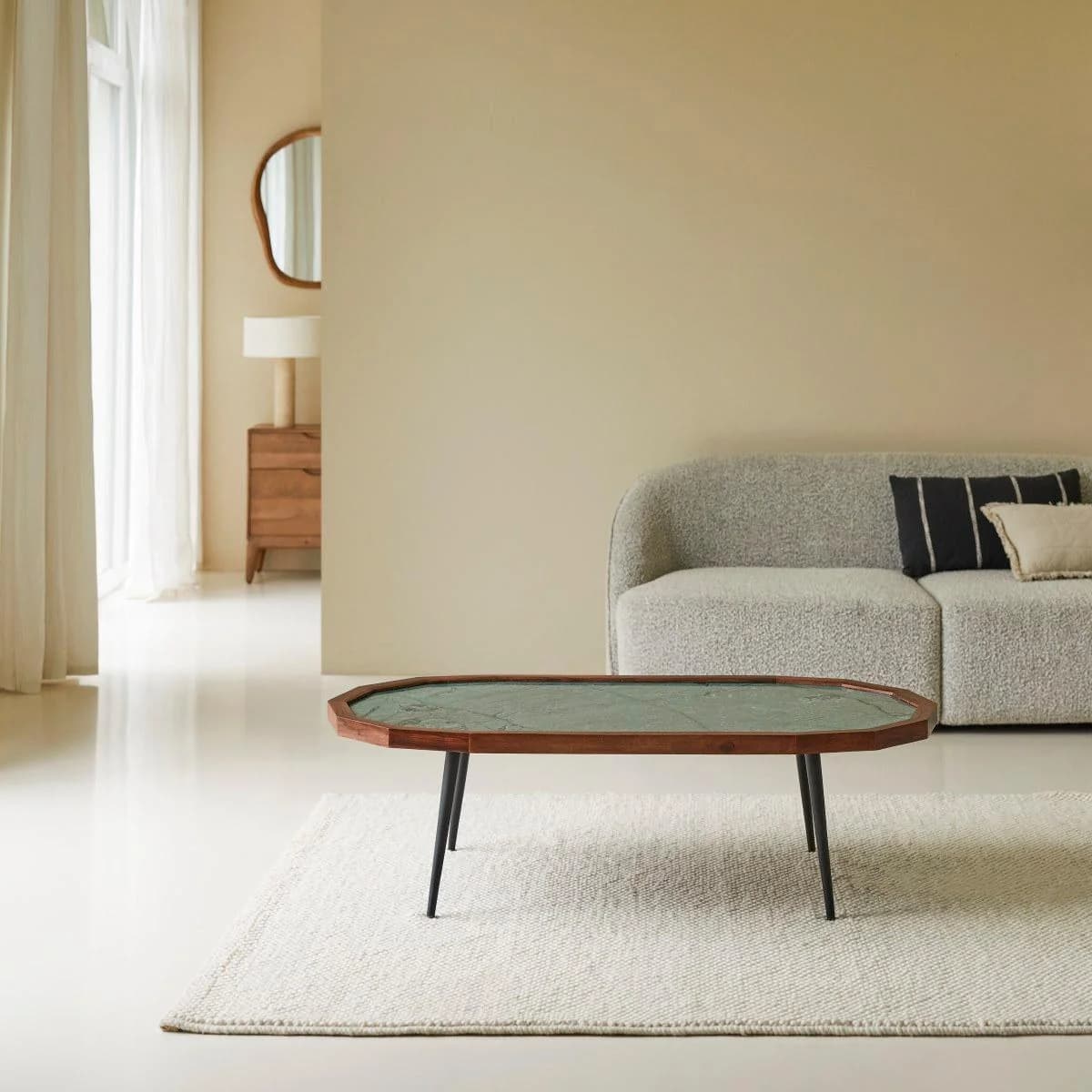 Tikamoon Couchtisch Jade Palisanderholz Marmor Grün