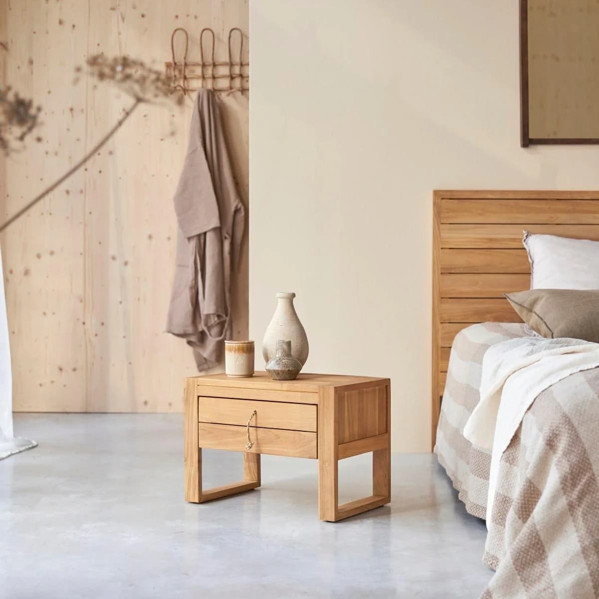 Tikamoon Nachtschrank Nachttisch Massiv Teakholz Braun