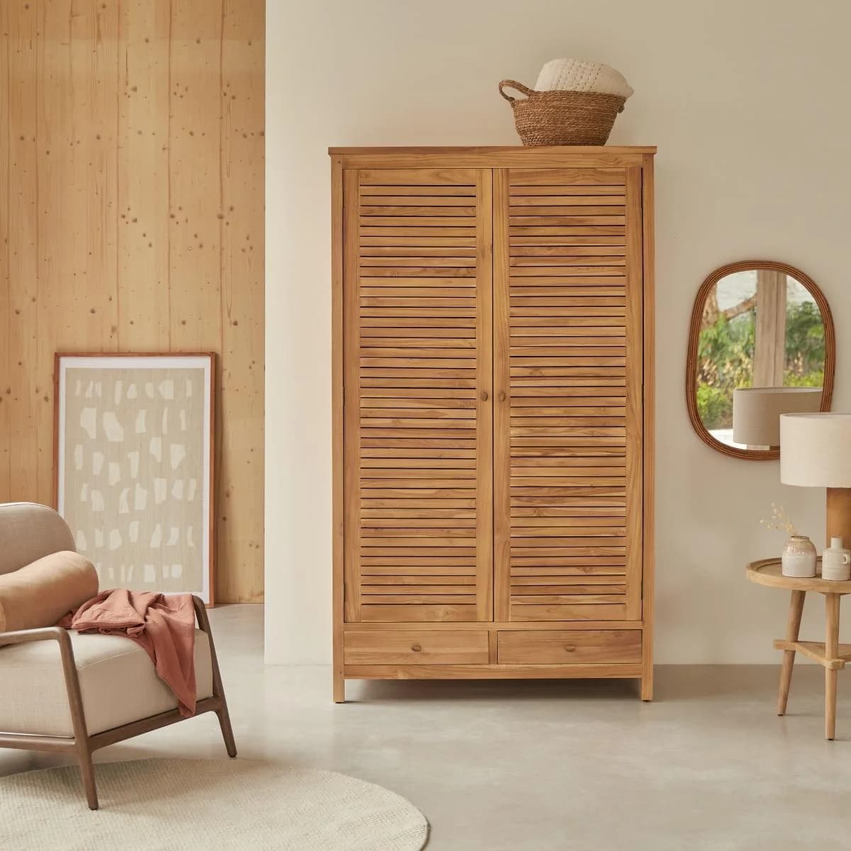 Tikamoon Kleiderschrank aus Teakholz 195 cm Lattenoptik