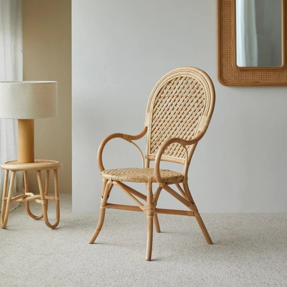 Tikamoon Sessel aus Rattan Lehnstuhl mit Armlehnen Naturrattan