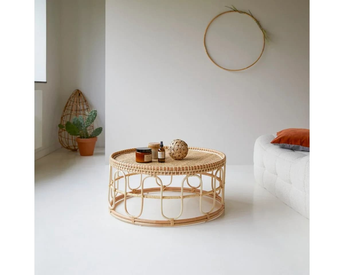 Tikamoon Couchtisch Samson aus Rattan Braun