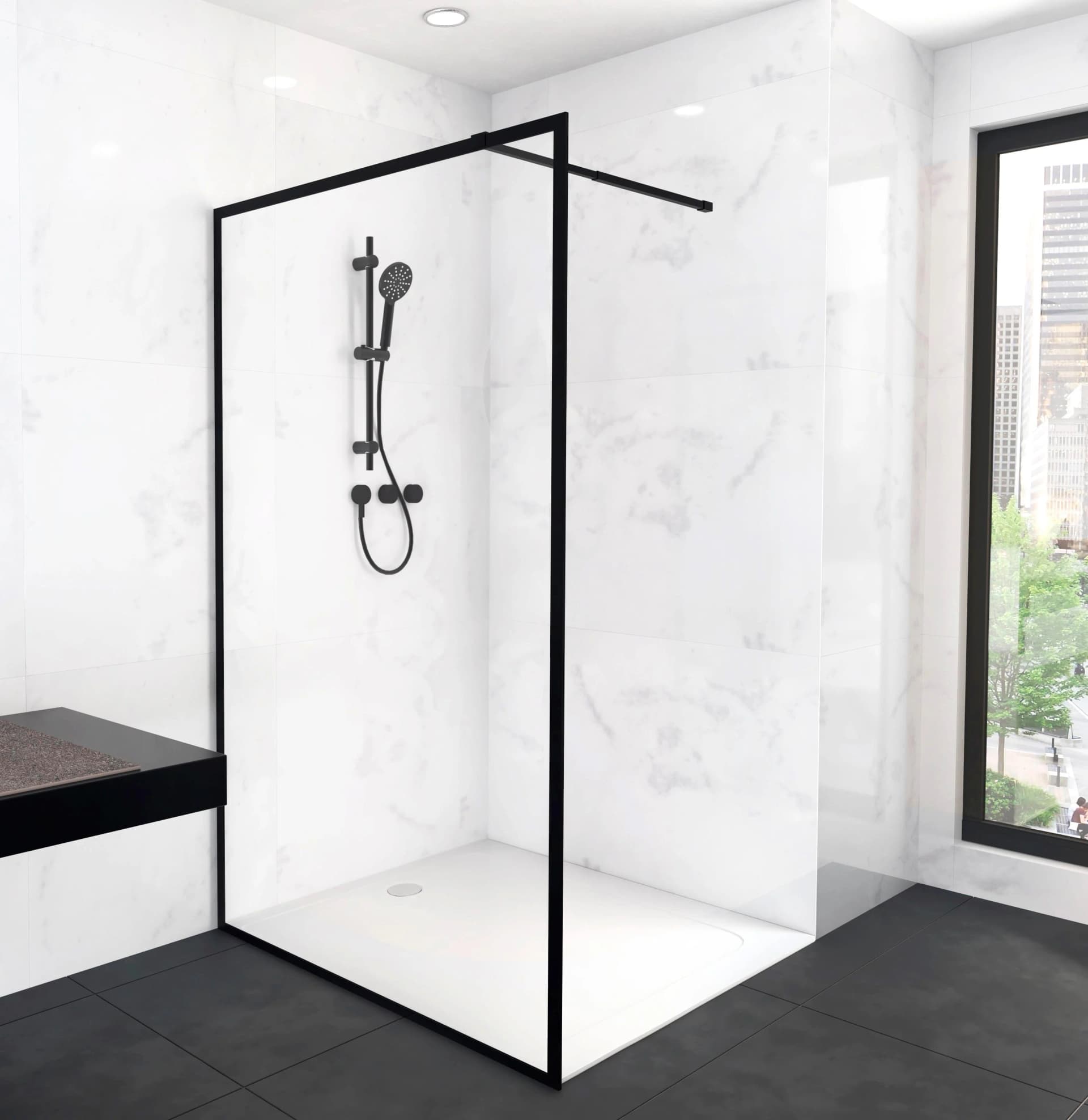 MARWELL Walk-in-Dusche CITY Matt-Schwarz Sicherheitsglas