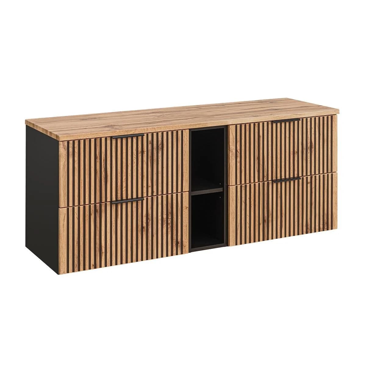 Waschtischunterschrank Gaia 140,6 cm Holz Eichenoptik Schwarz