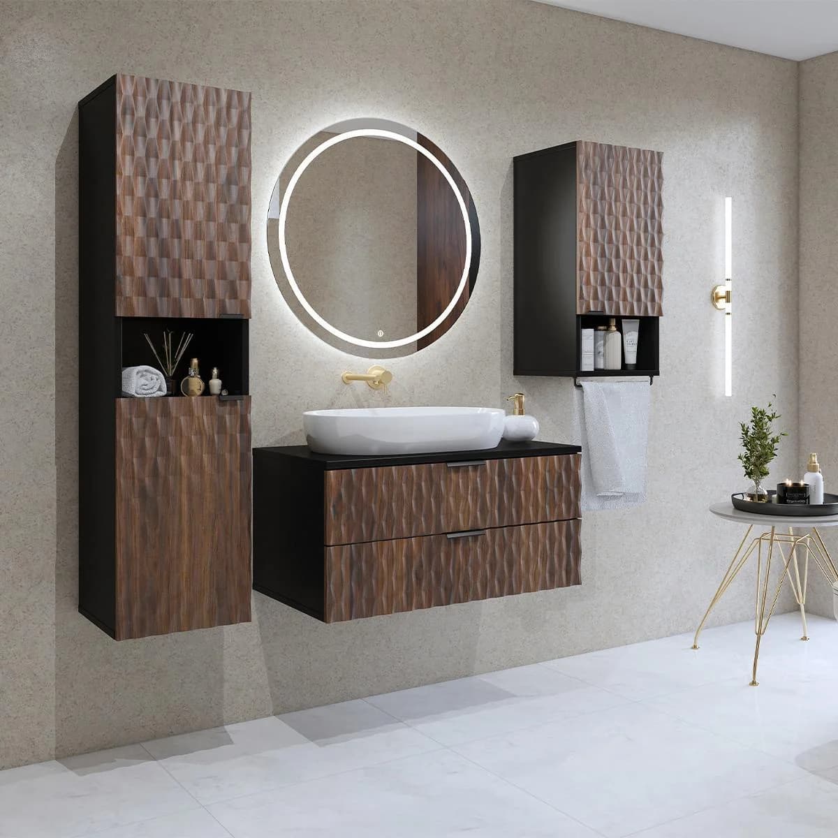 Nevia Waschtischunterschrank 81cm 2er-Set Holz Schwarz