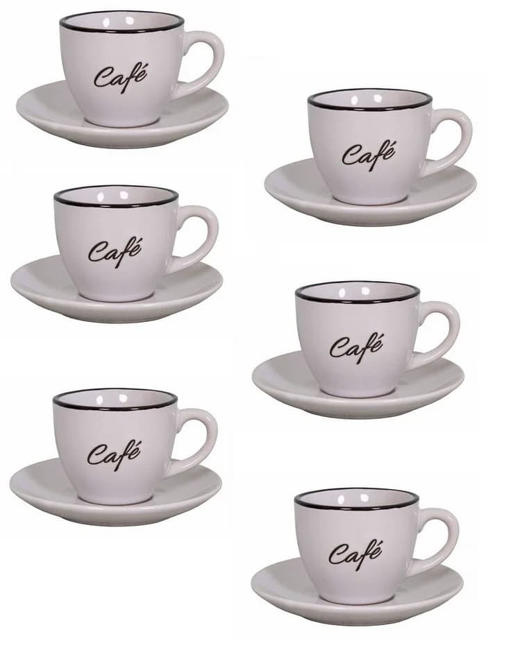 AnticLine 6er Set Espressotassen mit Unterteller Vintage Weiß Steingut