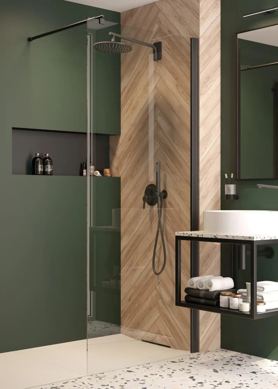 Neuesbad Walk In Dusche 100cm Schwarz-Matt