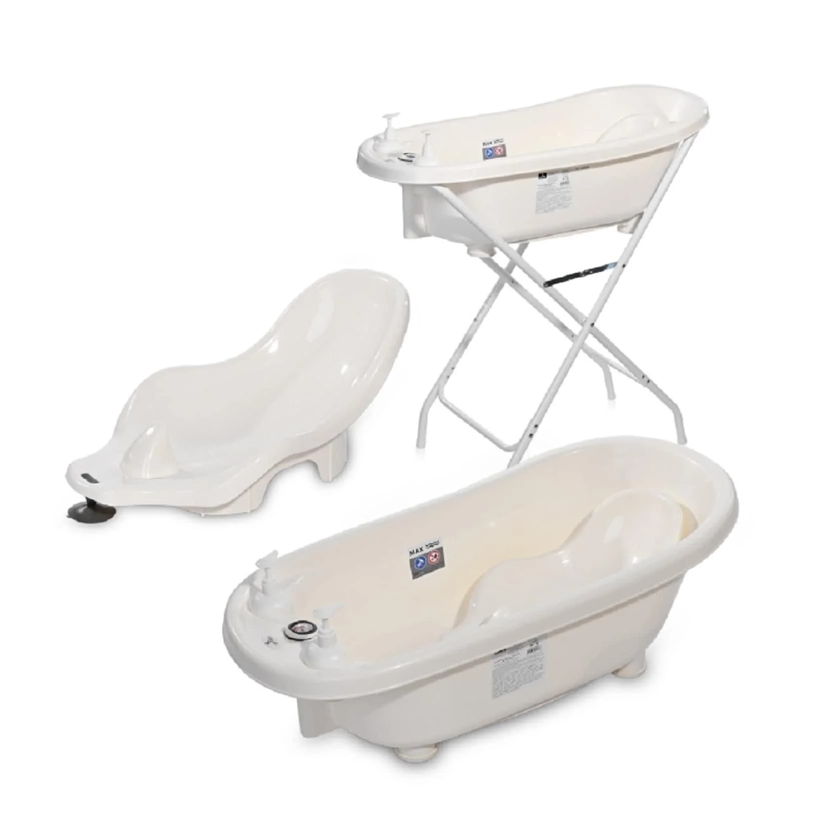 Lorelli Babybadewannen-Set 88 cm Badesitz Badewannenständer Ablauf Weiß