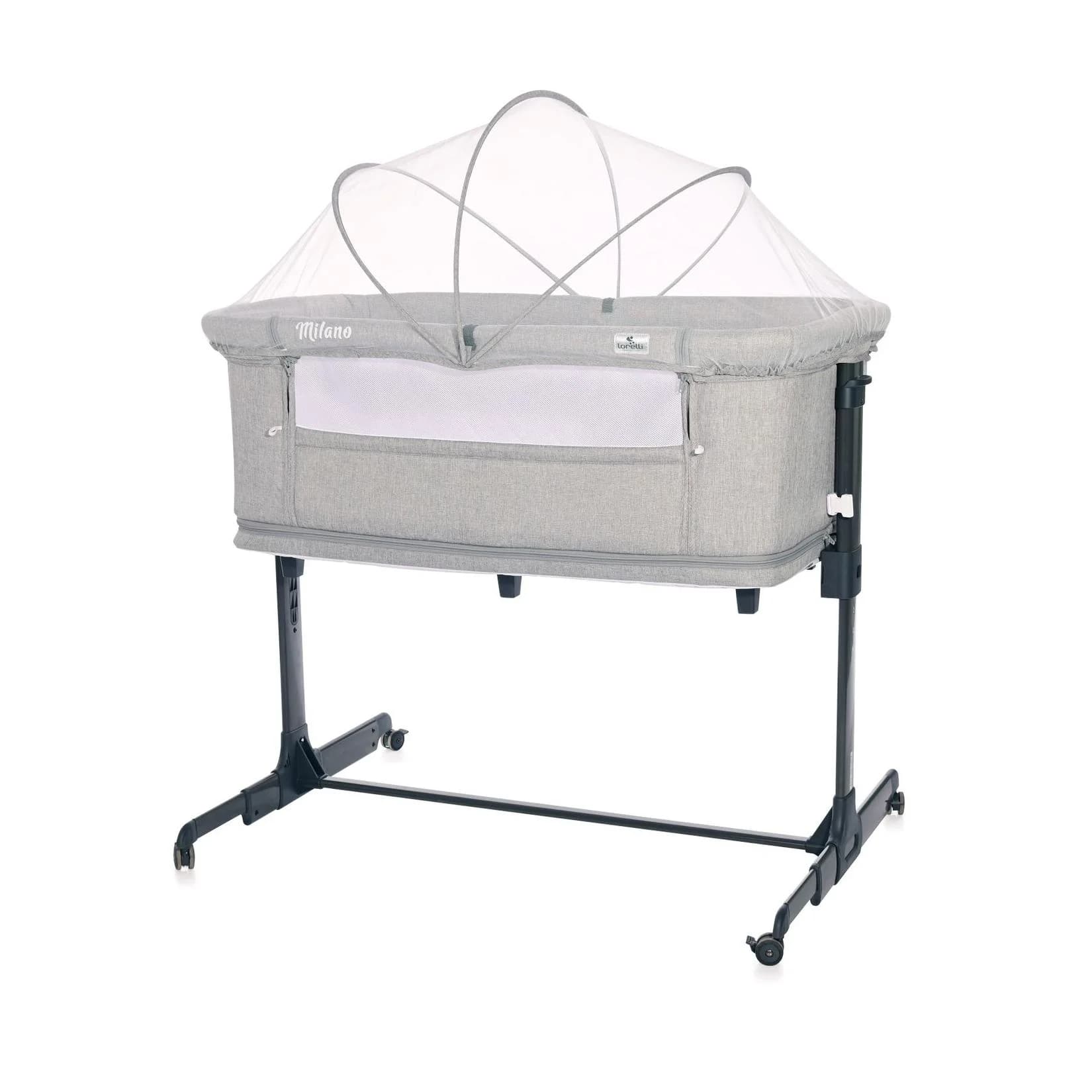 Lorelli Beistellbett Milano 2in1 Grau Höhenverstellbar mit Moskitonetz