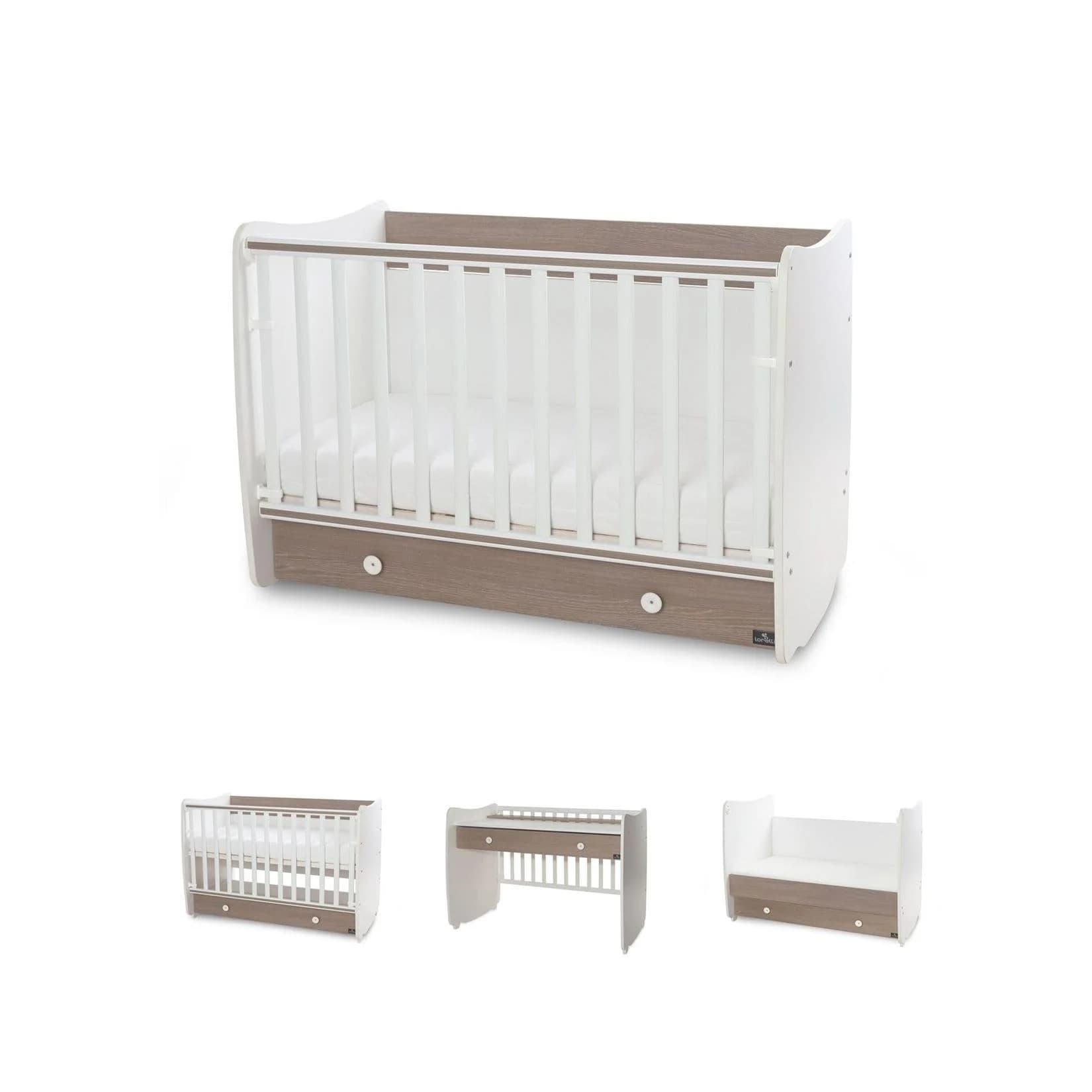 Lorelli Babybett Dream Umbaubar Kinderbett Schaukelbett Braun Weiß