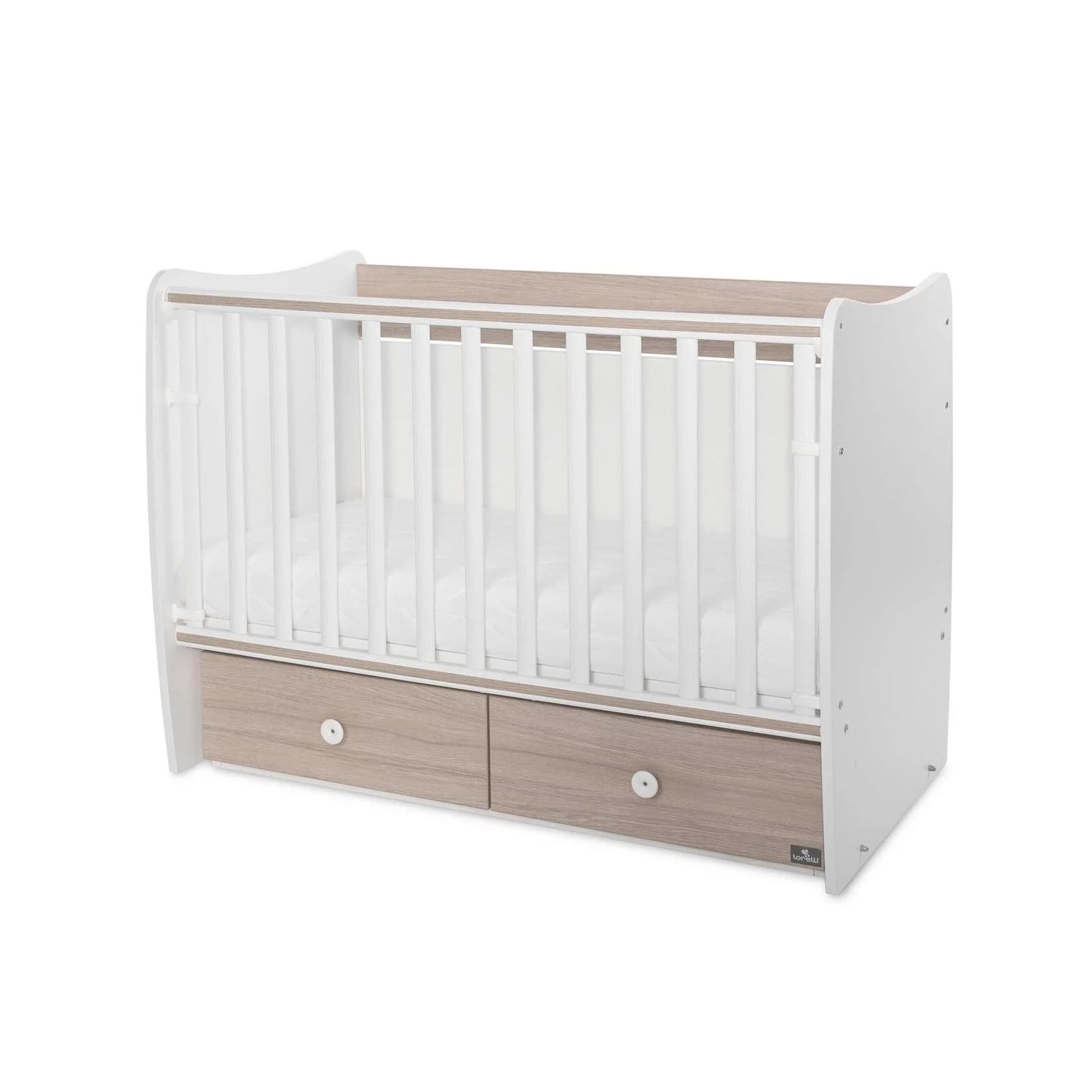 Lorelli Babybett MATRIX NEW mit Schaukelfunktion und Schubladen Weiß/Braun