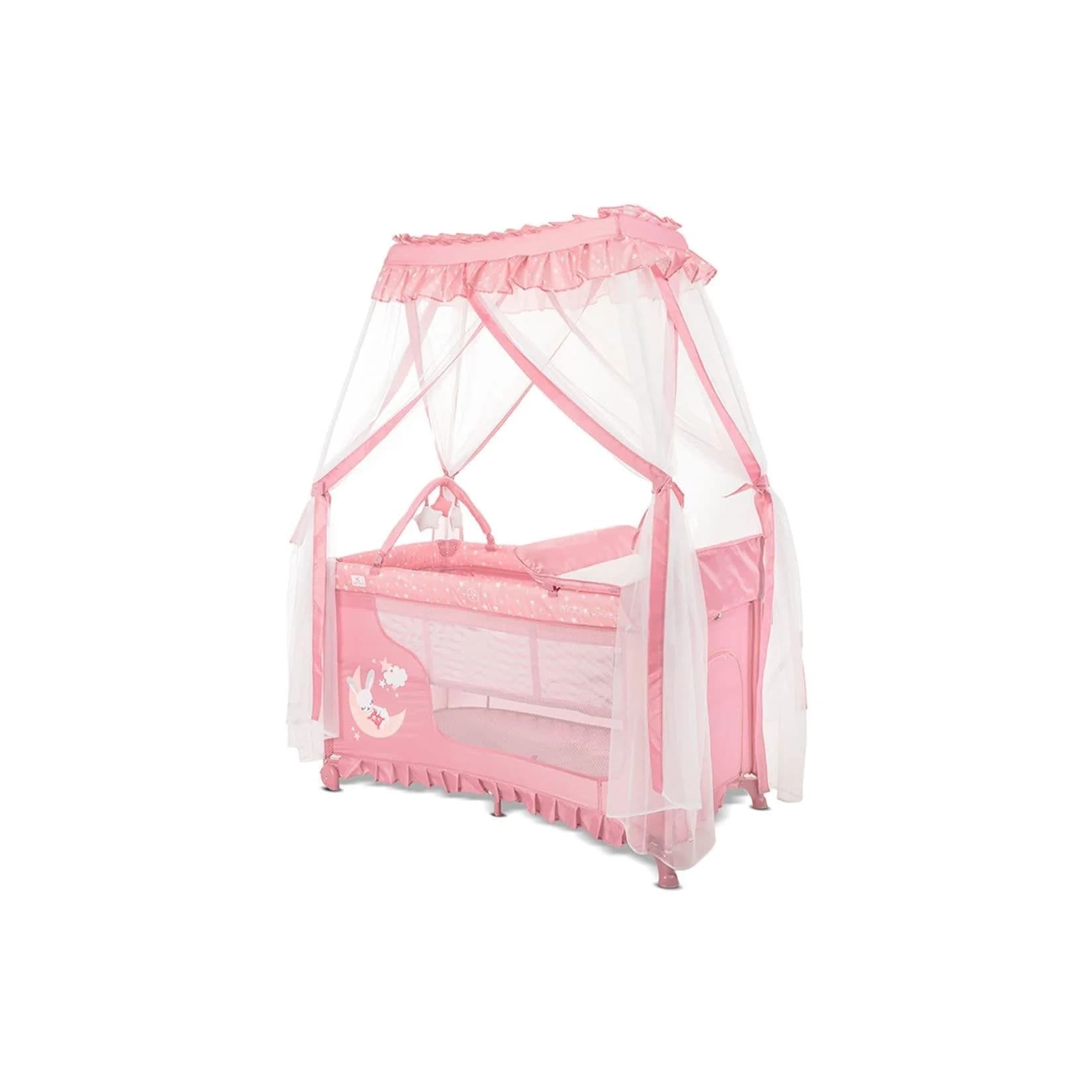 Lorelli Reisebett Magic Sleep 2 Ebenen Rosa Sterne mit Baldachin und Mobile