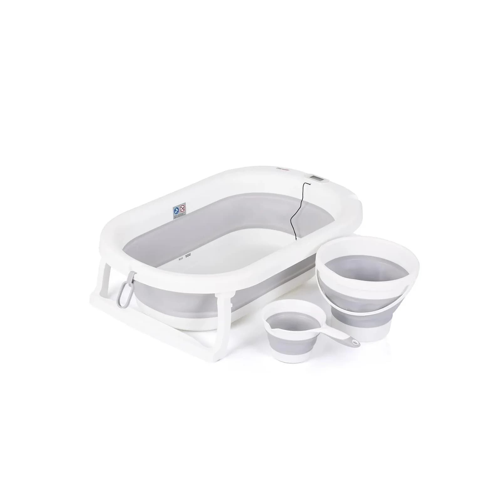 Faltbare Babybadewanne mit Eimer, Spülbecher und Thermometer