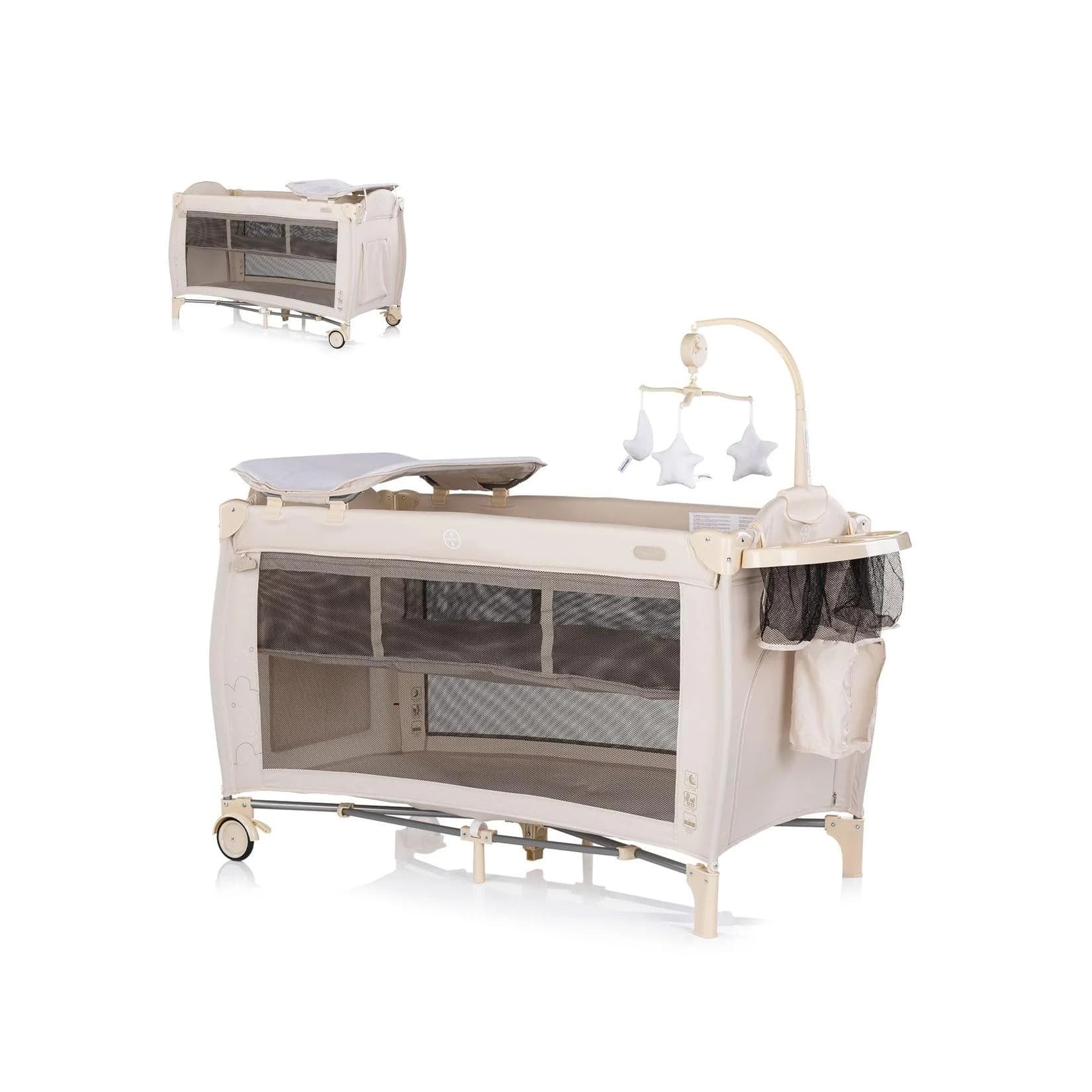 Chipolino Reisebett Bella 2 Ebenen mit Wickelauflage & Musikmobile Beige