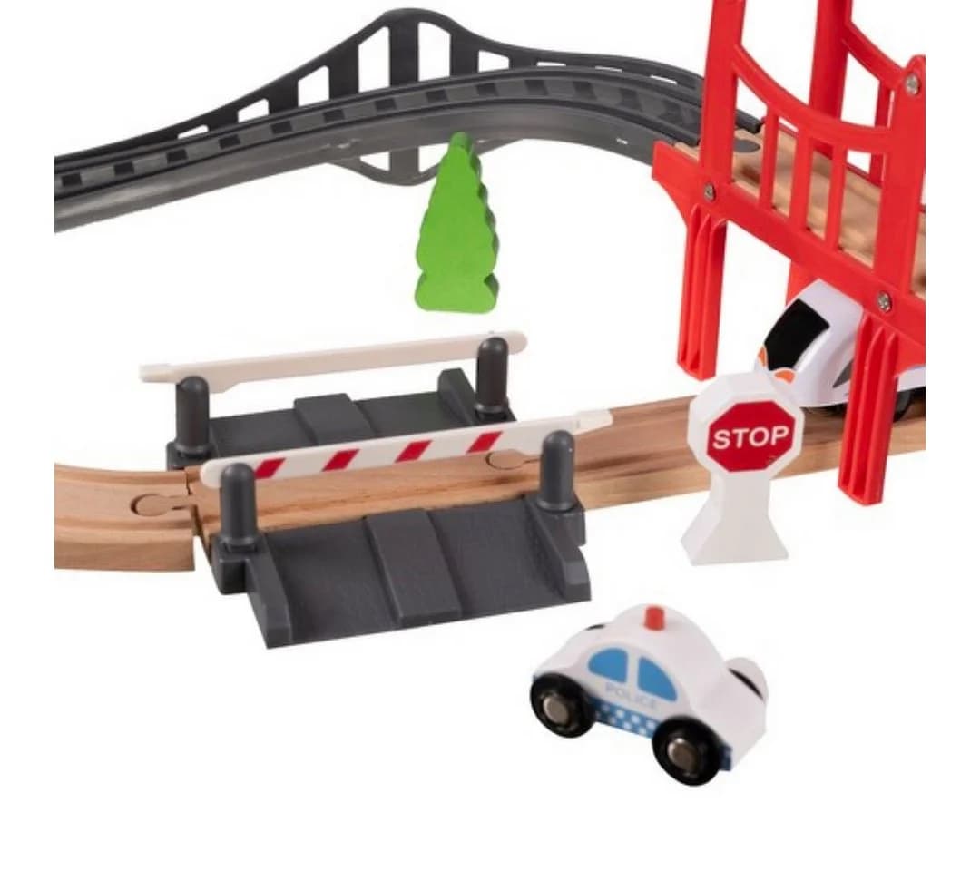 KRUZZEL Spielzeugeisenbahn-Set 37-tlg. Holzbahn mit Zug und Zubehör