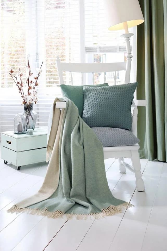 Biederlack Wohndecke Soft Impression Doubleface Wolle-Kaschmir Beige/Grün