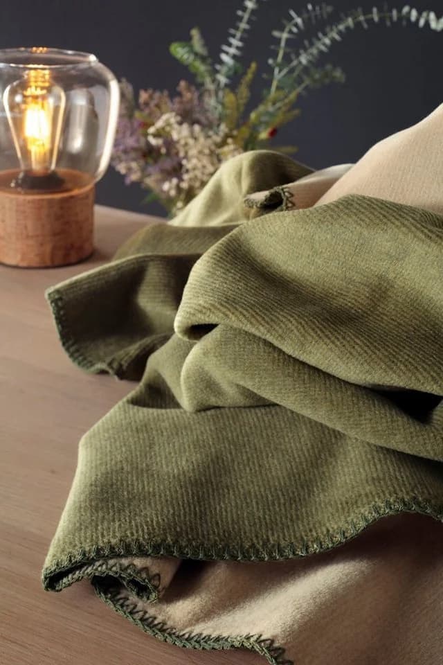 BIEDERLACK Wohndecke Melange Olive Beige Baumwolle Polyester