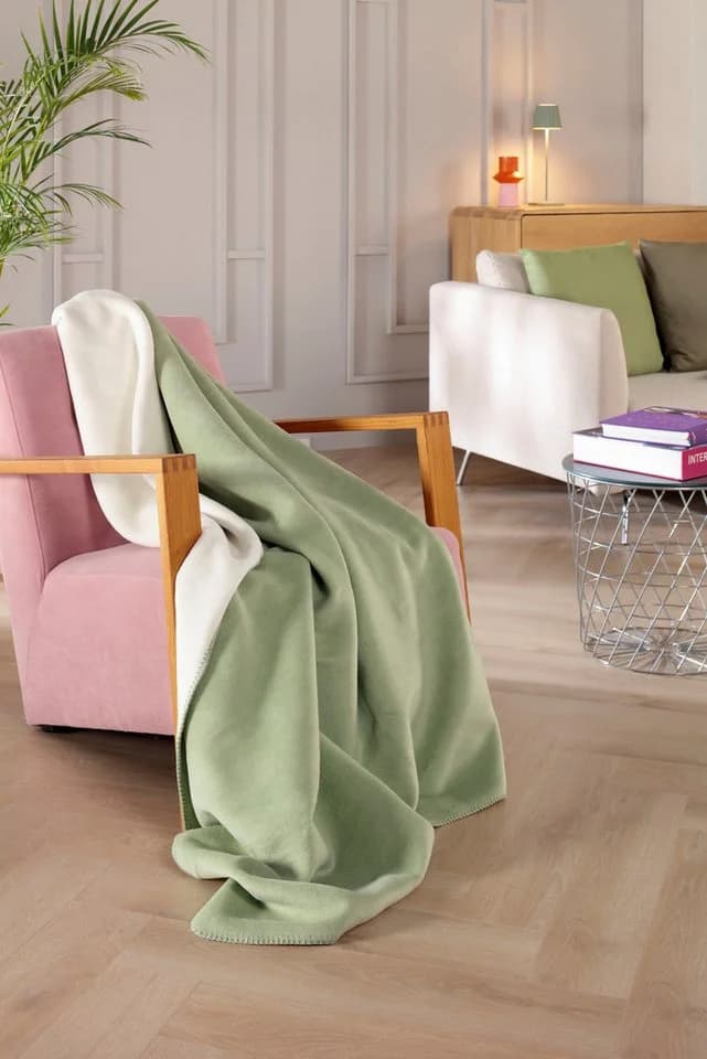 BIEDERLACK Wohndecke Doubleface Mint Ecru Baumwollmischgewebe