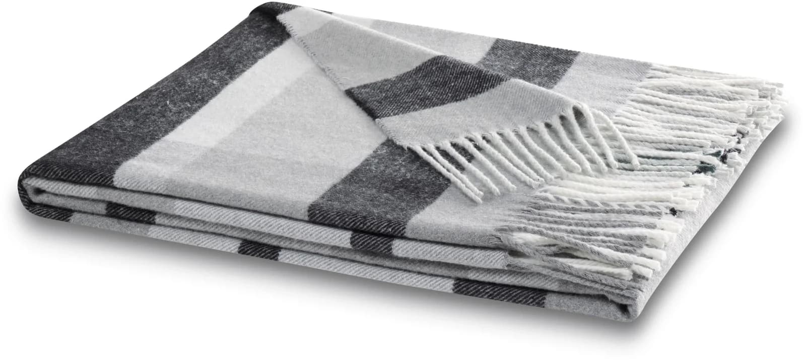 BIEDERLACK Harmony Plaid Grau Modernes Karo mit Fransen