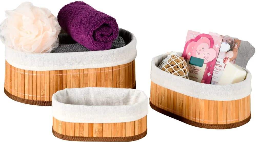 KESPER® Aufbewahrungskorb Bambus Körbchen 3er Set FSC Braun