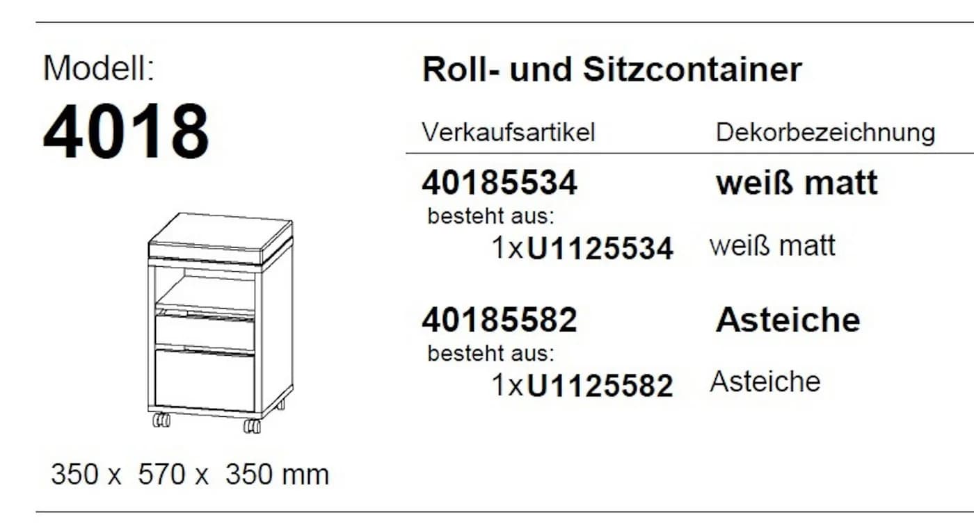 Maja Möbel Rollcontainer + Sitzcontainer Weiß mit Schubladen